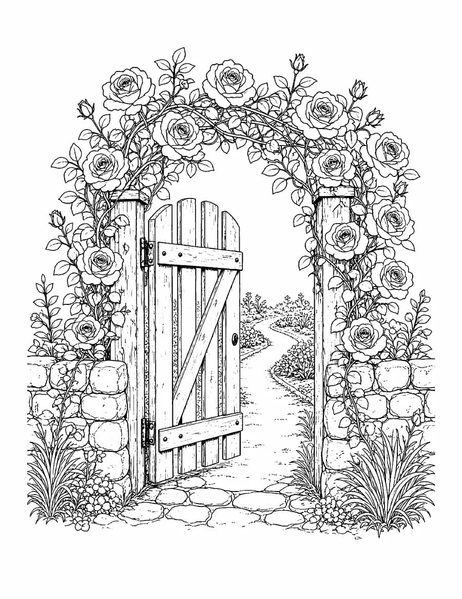 The Cottage Garden Coloring Book: the garden gate